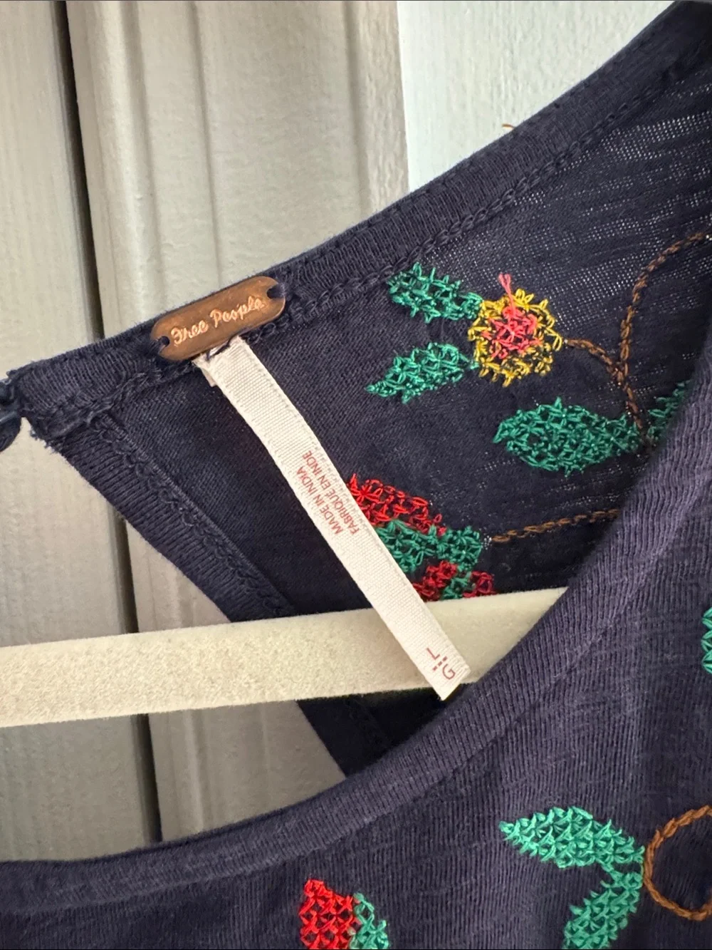 Free People Navy Embroidered Floral Tank with Pink Roses